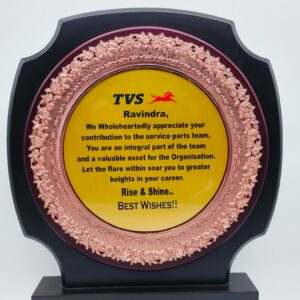 Wooden Award with Copper-Colored Round Frame