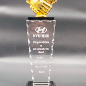 Handy Acrylic Award with Golden Handshake