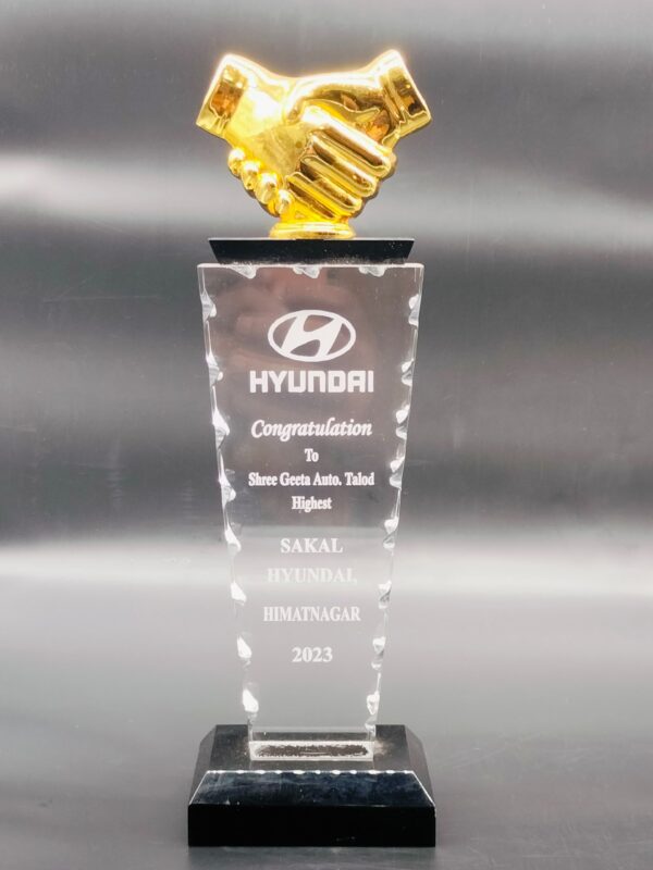 Handy Acrylic Award with Golden Handshake